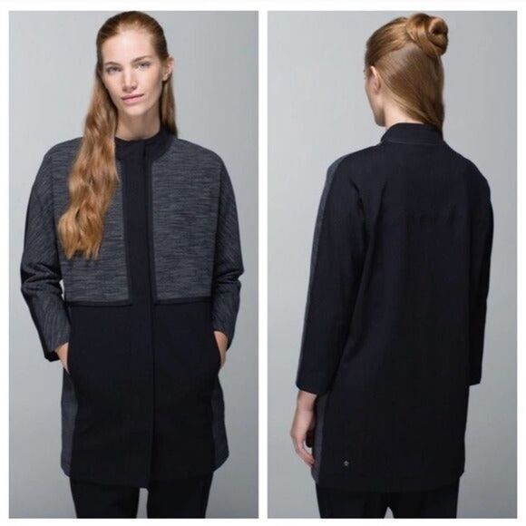 Lululemon Cocoon Car Coat Shine Dot Black Gray long casual jacket womens small - Picture 1 of 7
